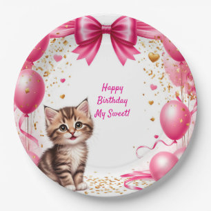 Cute Kitten Birthday Party Balloons 🐱 Paper Plate