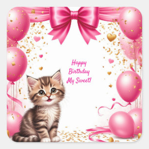 Cute Kitten Birthday Party Balloons 🐱 Square Sticker