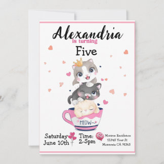 Cute kitten Birthday party invitation
