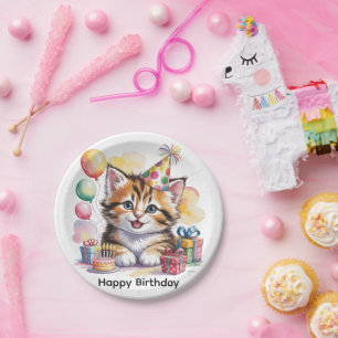 Cute Kitten Birthday Party Paper Plate