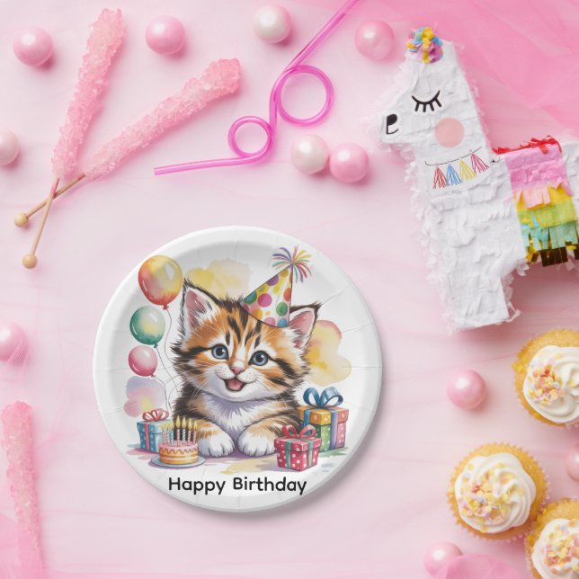 Cute Kitten Birthday Party Paper Plate (Party)