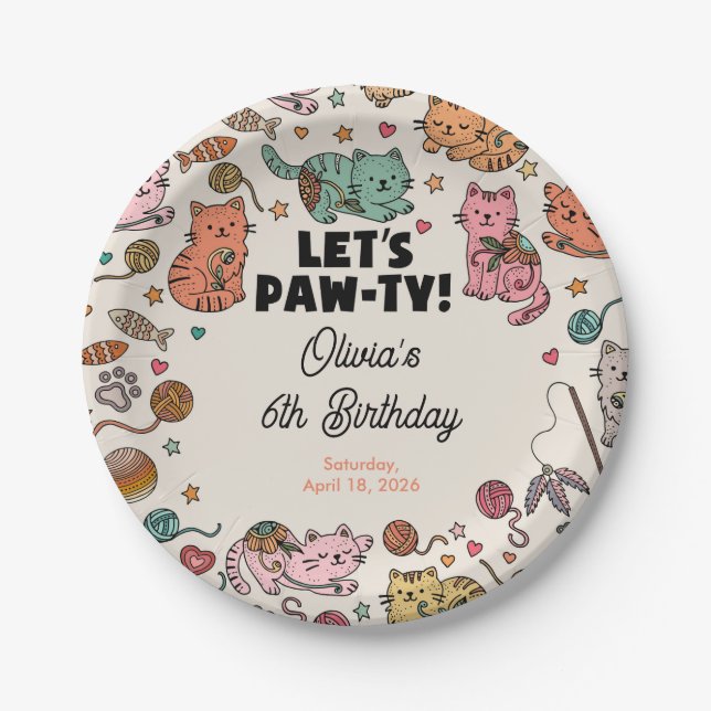 Cute Kitten Birthday Party Paper Plates (Front)