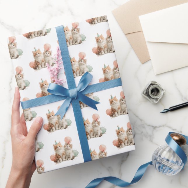 Cute Kitten Birthday Pawty Wrapping Paper (Gifting)