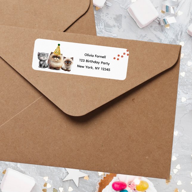 Cute Kitten Birthday Return Address Labels (Cute Kitten Birthday Return Address Labels)