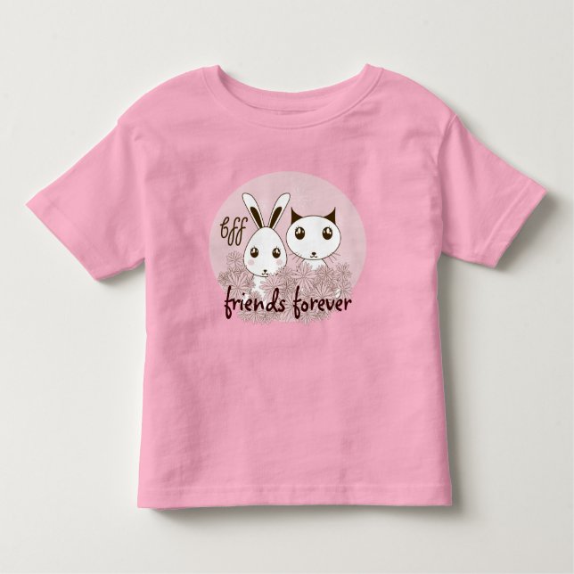 Cute Kitten Bunny Animal Best Friends Pink Girl Toddler T-Shirt (Front)