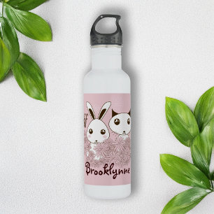 Cute Kitten Bunny Animal Friends Pink Kids Girls 710 Ml Water Bottle