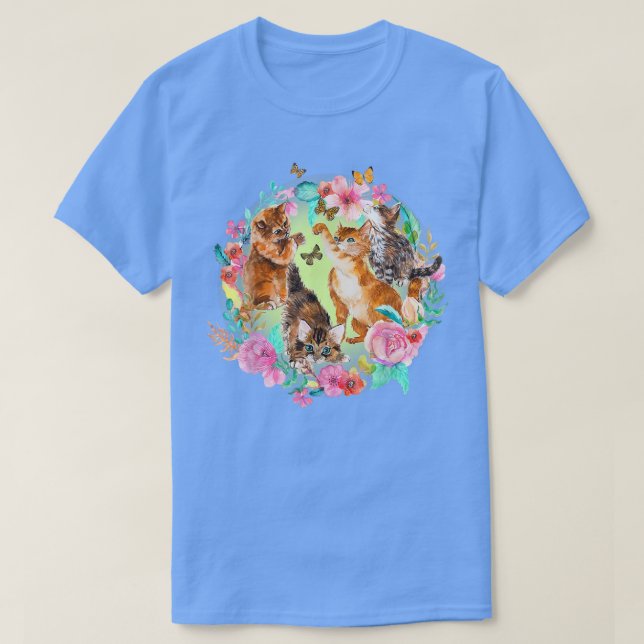 Cute Kitten Butterfly , Cat & Butterflies Flower T T-Shirt (Design Front)