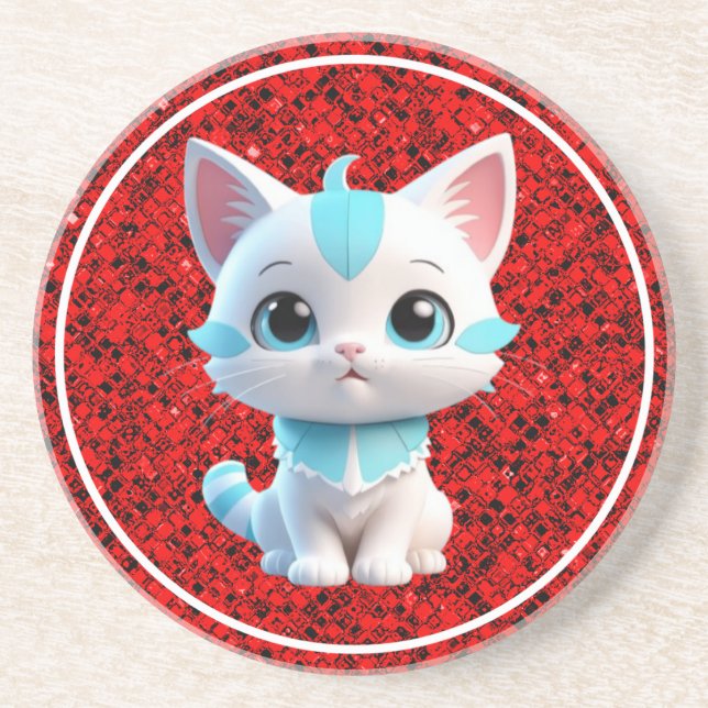 Cute Kitten Cartoon 3D Design-38063 Coaster (Front)