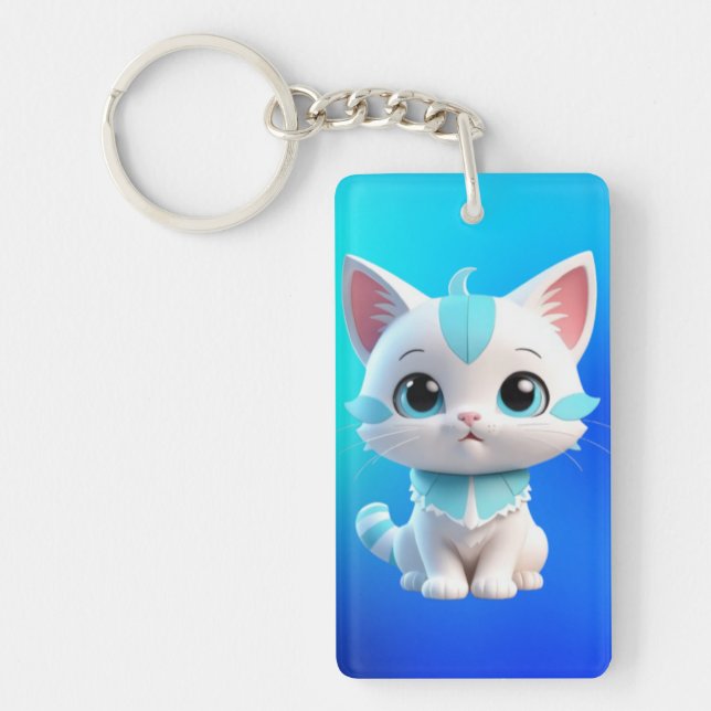 Cute Kitten Cartoon 3D Design-38063 Key Ring (Front)