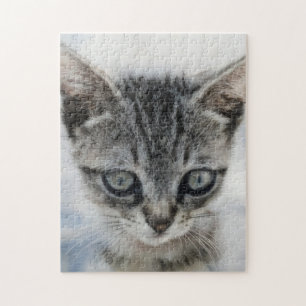 Cute Kitten Cat Art Puzzle Grey Kitty