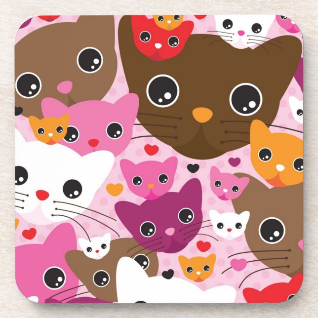 cute kitten cat background pattern coaster (Front)