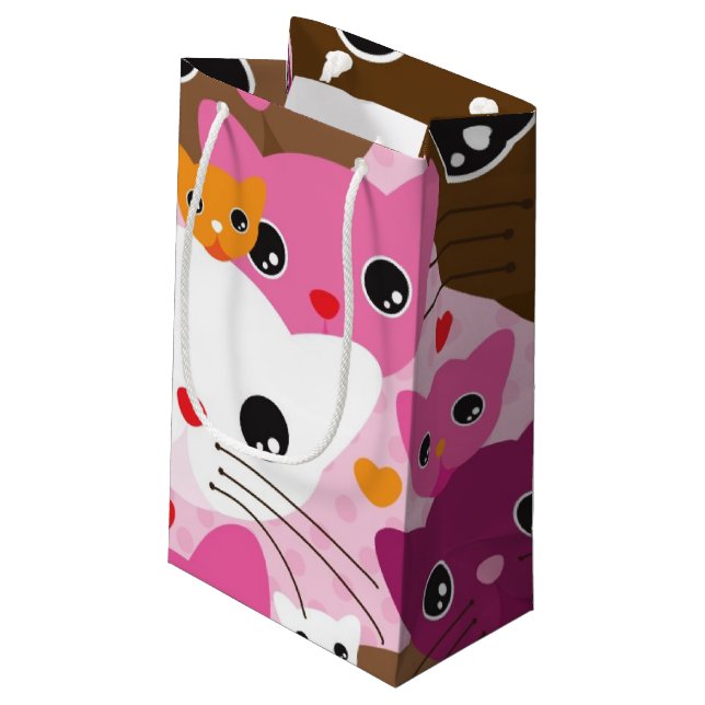 cute kitten cat background pattern small gift bag (Back Angled)