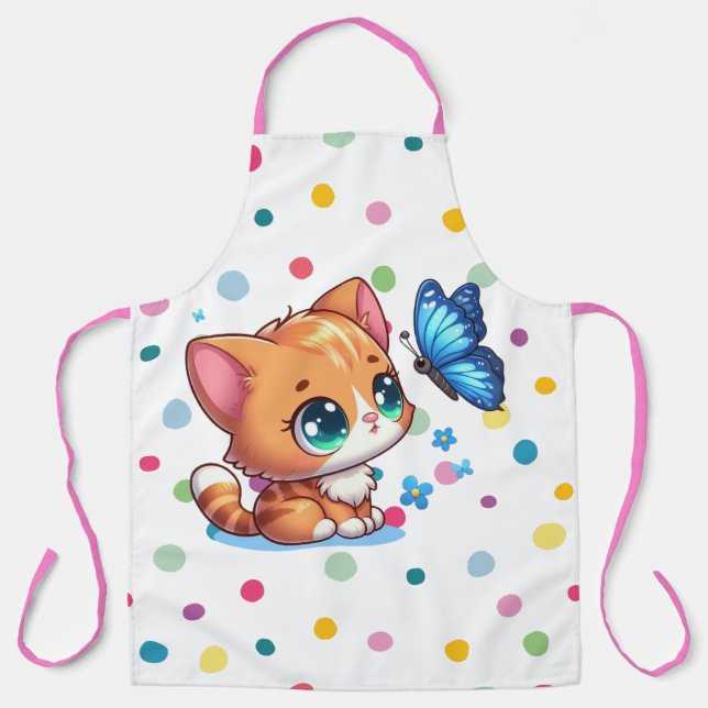 Cute kitten/cat & butterfly  apron (Front)