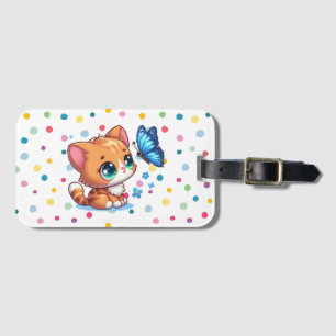 Cute kitten/cat & butterfly luggage tag