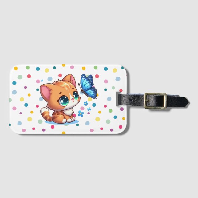 Cute kitten/cat & butterfly  luggage tag (Front Horizontal)
