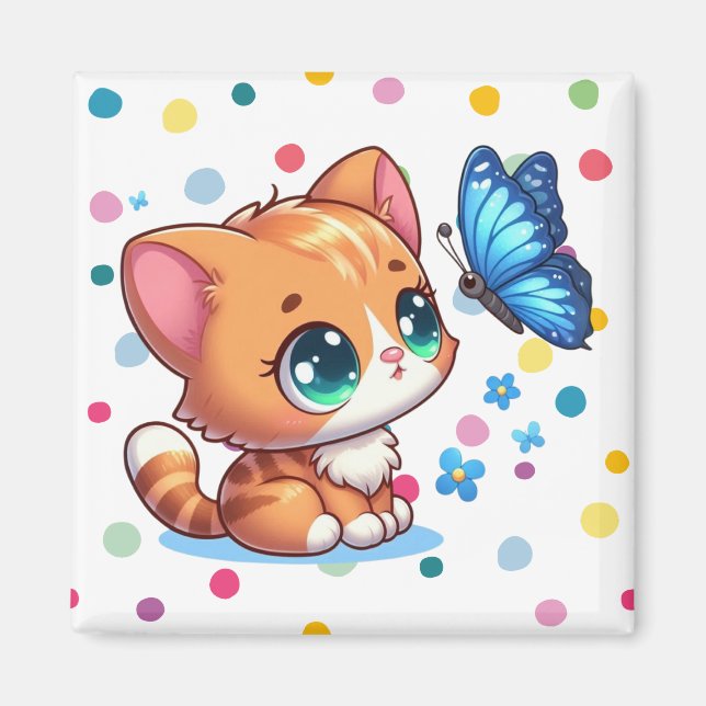 Cute kitten/cat & butterfly  magnet (Front)