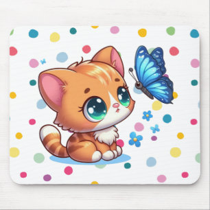 Cute kitten/cat & butterfly  mouse pad