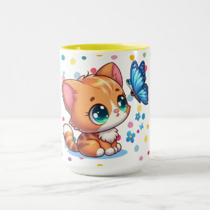 Cute kitten/cat & butterfly  mug