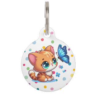 Cute kitten/cat & butterfly pet tag