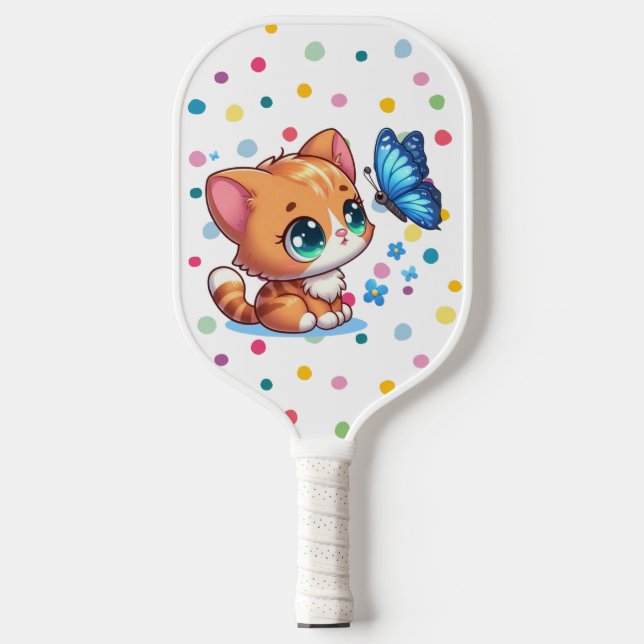 Cute kitten/cat & butterfly  pickleball paddle (Front)