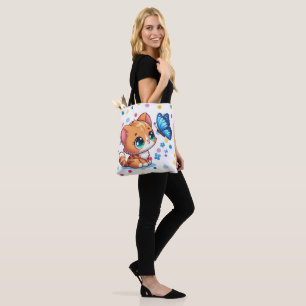 Cute kitten/cat & butterfly tote bag
