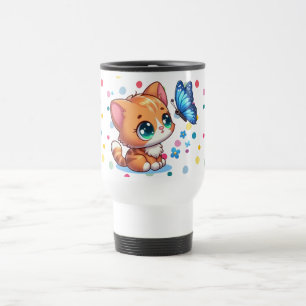 Cute kitten/cat & butterfly travel mug
