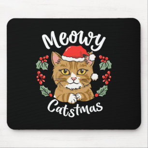 Cute Kitten Cat Christmas Santa Hat Meowy Catmas W Mouse Pad