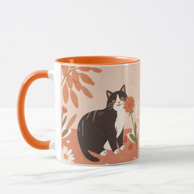 Cute Kitten Cat Coffee Personalised Mug (Left)