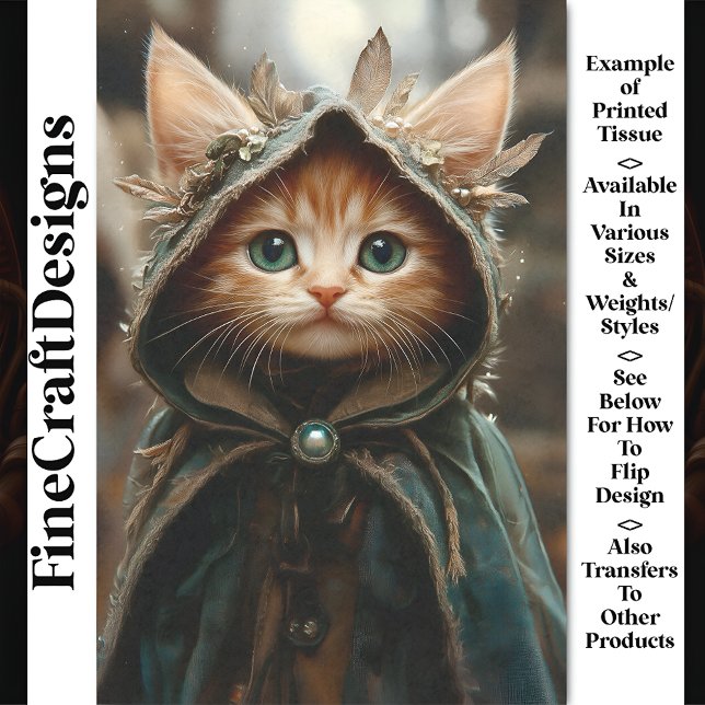 Cute Kitten Cat In A Cloak In Woods BT8 Decoupage Tissue Paper (Creator Uploaded)