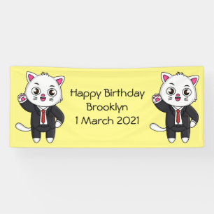 Cute kitten cat in business suit cartoon banner