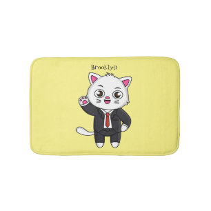 Cute kitten cat in business suit cartoon bath mat