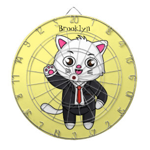Cute kitten cat in business suit cartoon dartboard