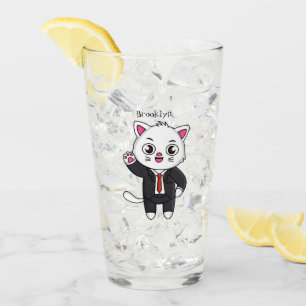 Cute kitten cat in business suit cartoon glass