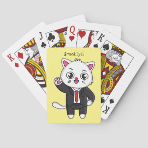 Cute kitten cat in business suit cartoon  playing cards