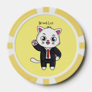 Cute kitten cat in business suit cartoon poker chips
