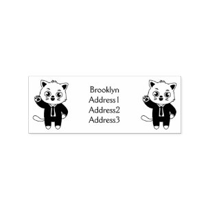 Cute kitten cat in business suit cartoon rubber stamp