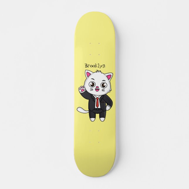 Cute kitten cat in business suit cartoon skateboard (Front)