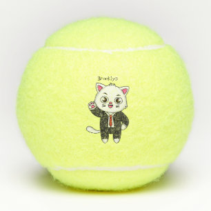 Cute kitten cat in business suit cartoon tennis balls