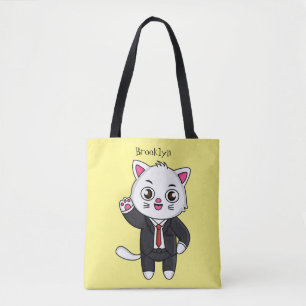 Cute kitten cat in business suit cartoon tote bag