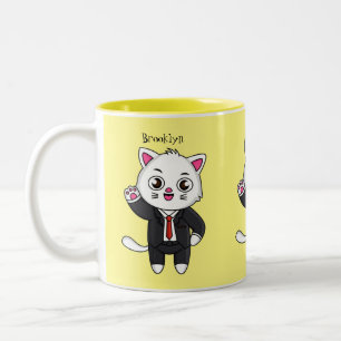 Cute kitten cat in business suit cartoon Two-Tone coffee mug