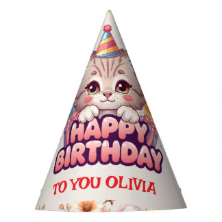 Cute Kitten Cat Personalised Happy Birthday Party Hat