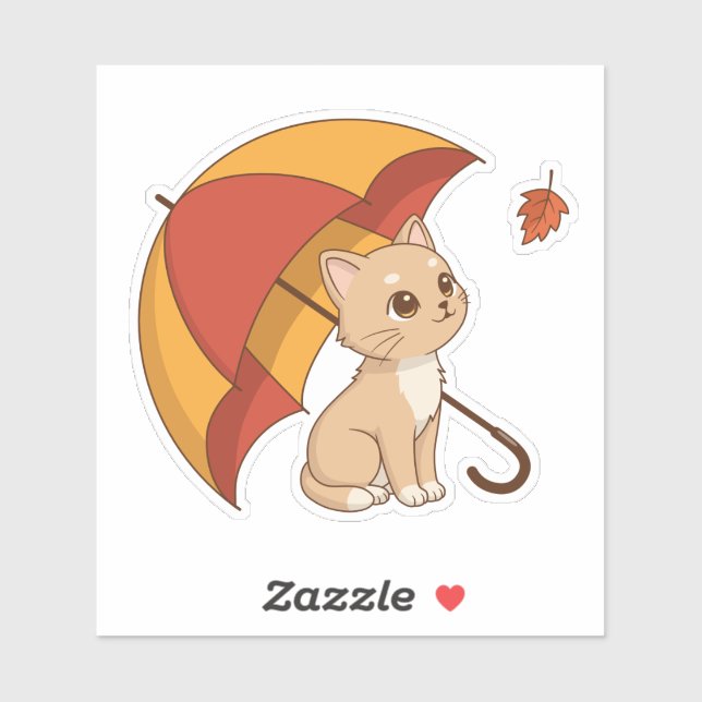 Cute Kitten Cat Red Yellow Umbrella Fall (Sheet)