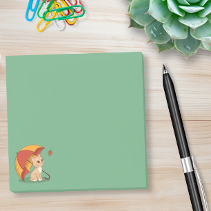 Cute Kitten Cat Red Yellow Umbrella Fall Green Post-it Notes