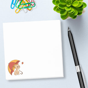 Cute Kitten Cat Red Yellow Umbrella Fall Post-it Notes