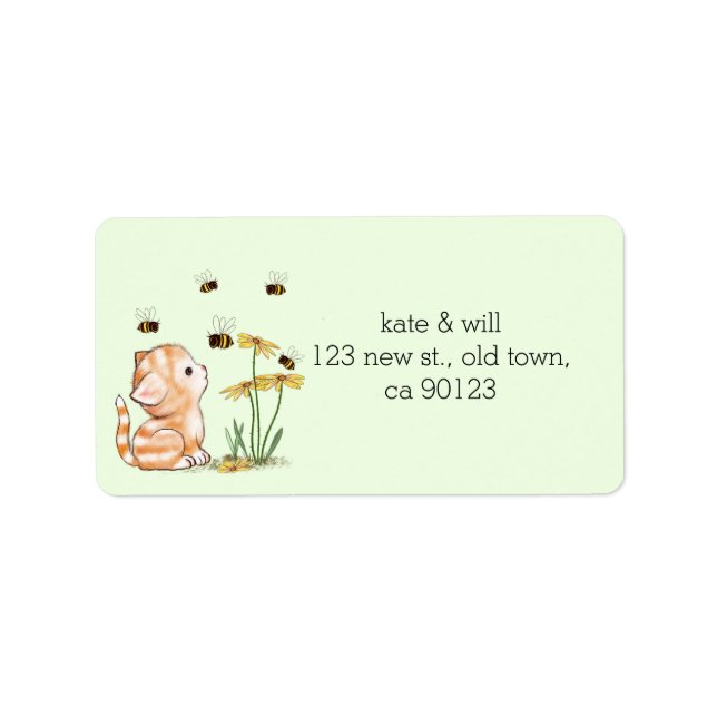 Cute Kitten Cat Return Address Labels Green (Front)