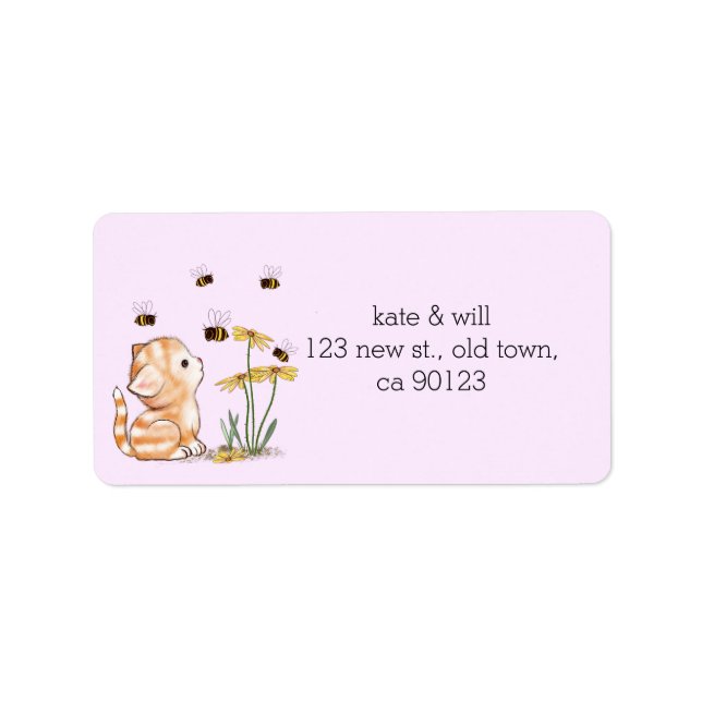 Cute Kitten Cat Return Address Labels Purple (Front)