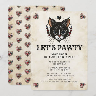 Cute Kitten Cat Rockabilly Kids Birthday Party Invitation