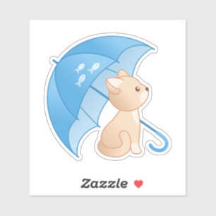 Cute Kitten Cat under Blue Umbrella Sticker