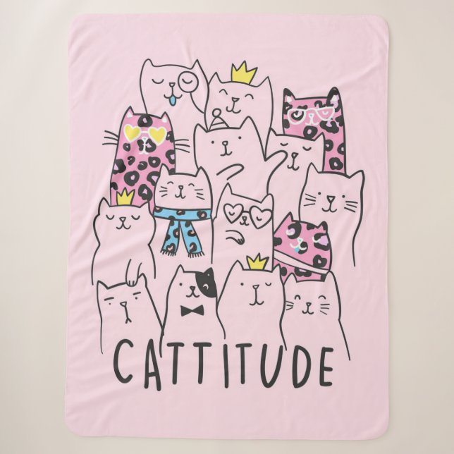Cute Kitten Cattitude | Cat Lovers Gift Sherpa Blanket (Front)