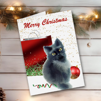 Cute Kitten Caught in the Act Christmas Card
